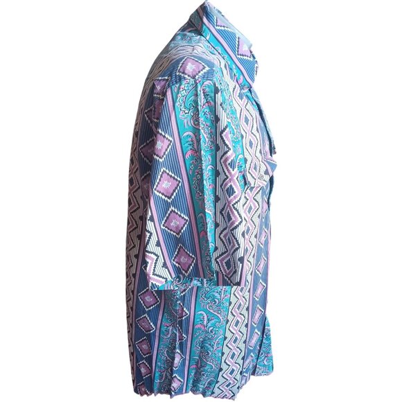 Vintage Large Brushpopper Western Shirt Aztec Geometric Wrangler USA Cowboy Cut - Picture 5 of 8